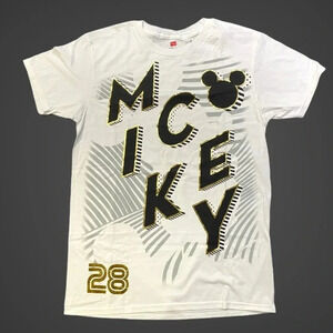 Disney Parks Men Graphic Tshirt Mickey Mouse White Black Gold NEW